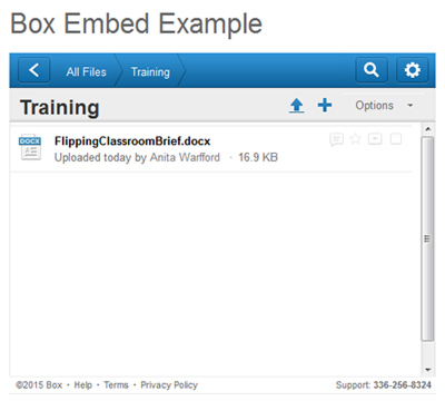 Once you have embedded the Box code, students will see a list of all files in your Box folder.